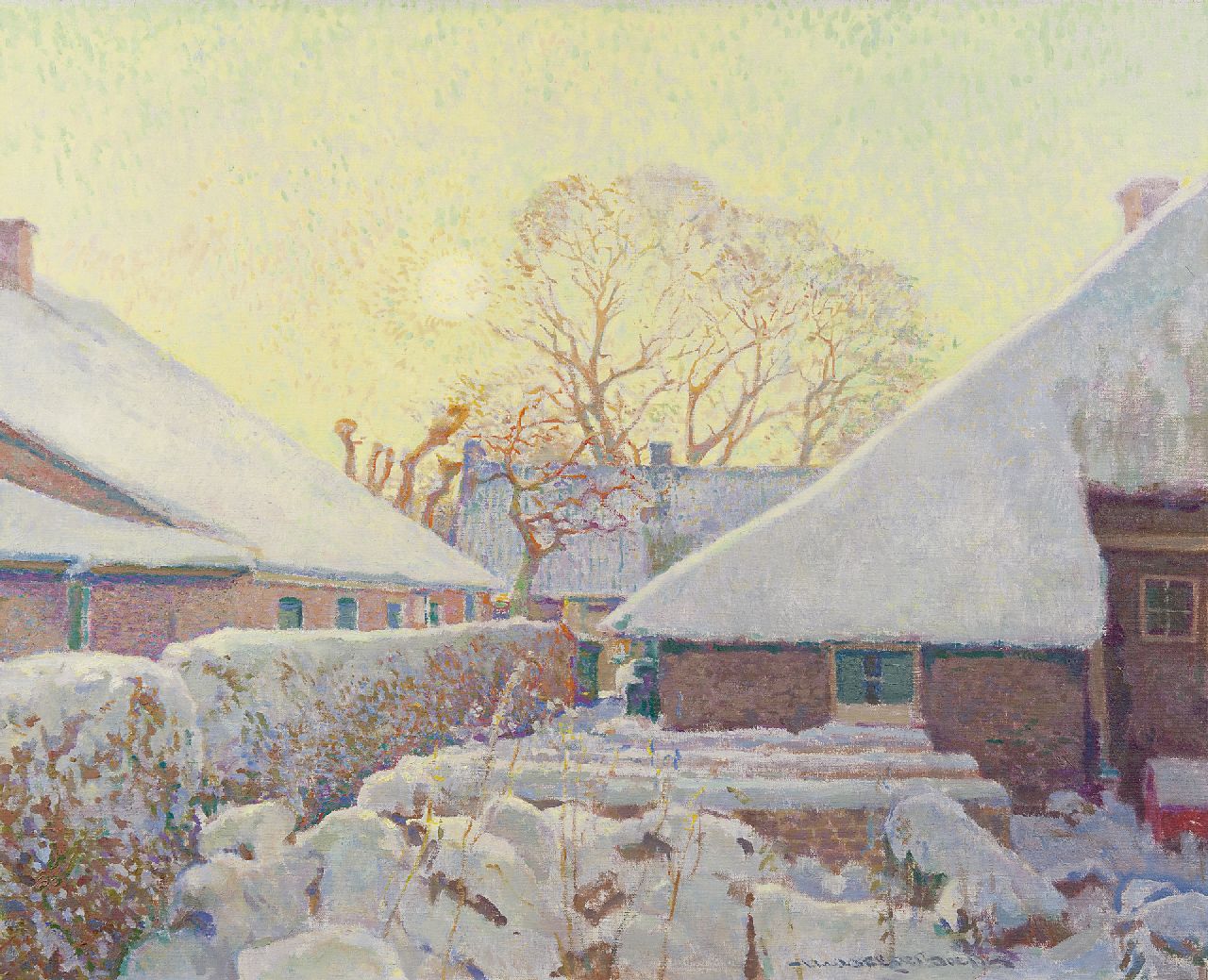 Boer H. de | Hessel de Boer, Snow-covered farms in Blaricum, oil on canvas 60.2 x 74.0 cm, signed c.r.