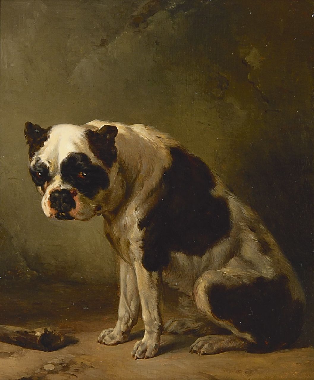 Verschuur W.  | Wouterus Verschuur | Paintings offered for sale | A seated bulldog, oil on panel 24.2 x 19.6 cm