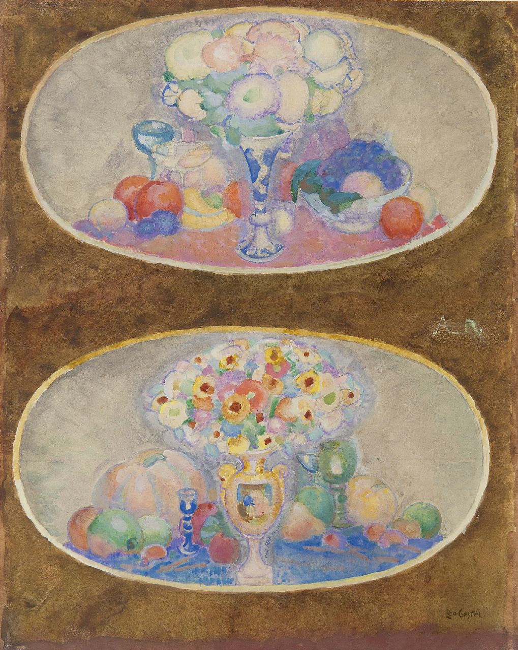 Gestel L.  | Leendert 'Leo' Gestel, Flower medallions, watercolour on paper 28.8 x 22.9 cm, signed l.r.