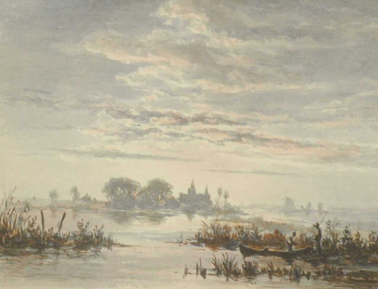 Abels J.Th.  | 'Jacobus' Theodorus Abels, A river landscape at dawn, watercolour on paper 11.0 x 14.0 cm