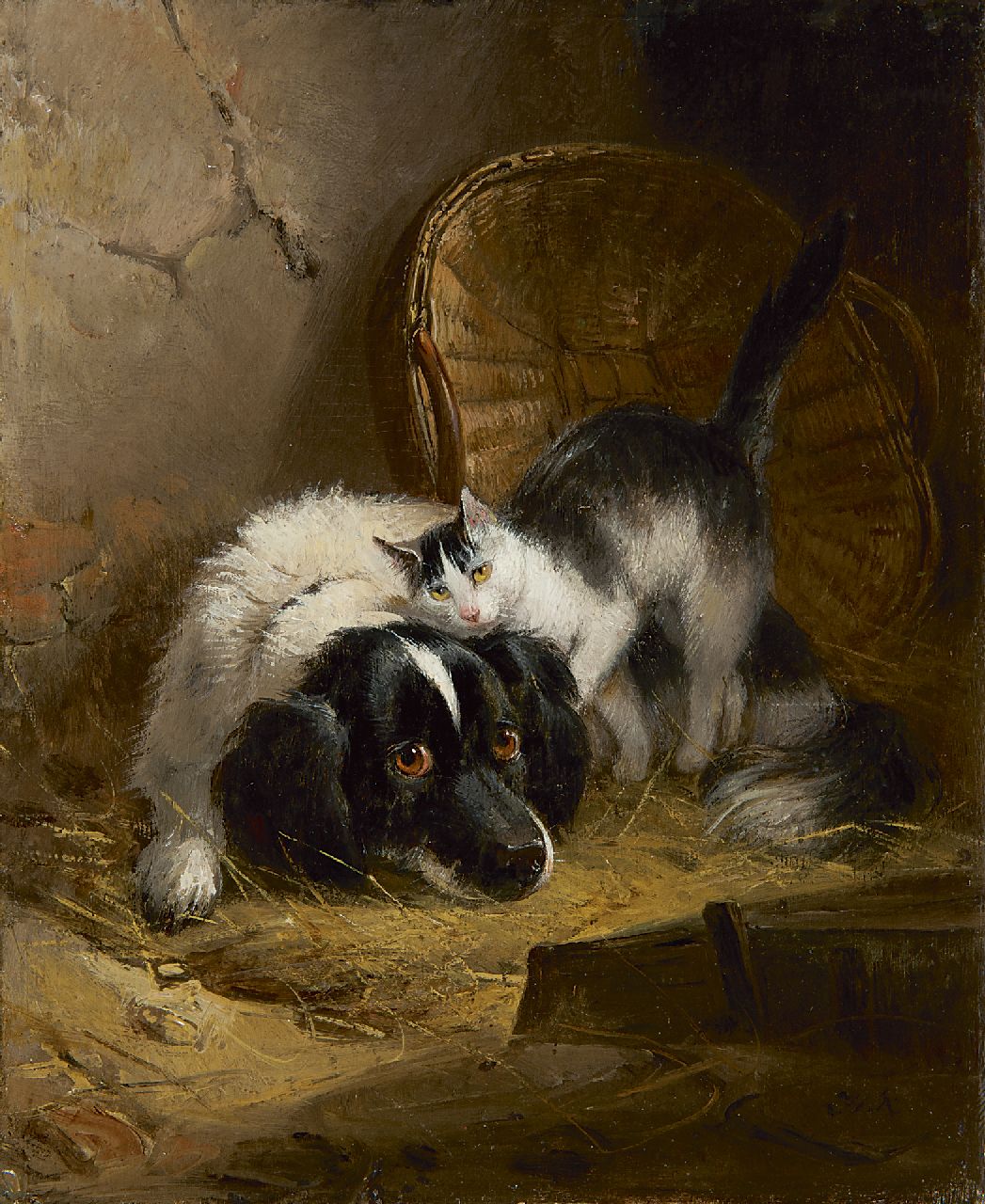 Ronner-Knip H.  | Henriette Ronner-Knip, Best friends, oil on panel 19.4 x 15.8 cm, signed l.r. with initials