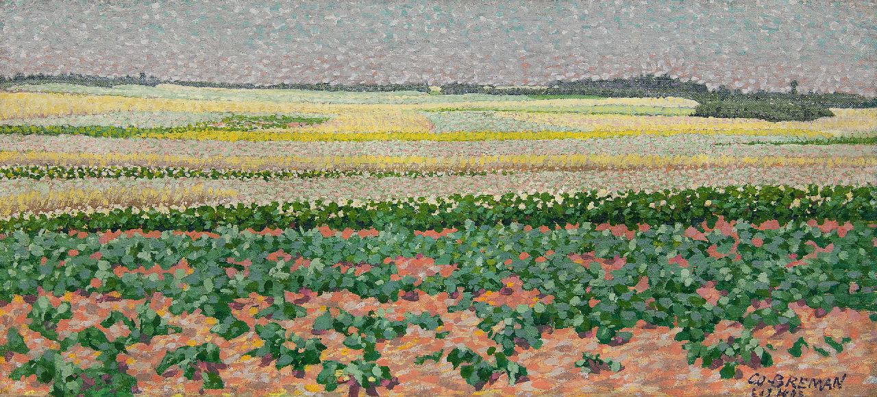 Breman A.J.  | Ahazueros Jacobus 'Co' Breman, Summer landscape with potatofields in the Gooi region, oil on canvas 18.7 x 40.5 cm, signed l.r. and dated 'L 1 7 1903'