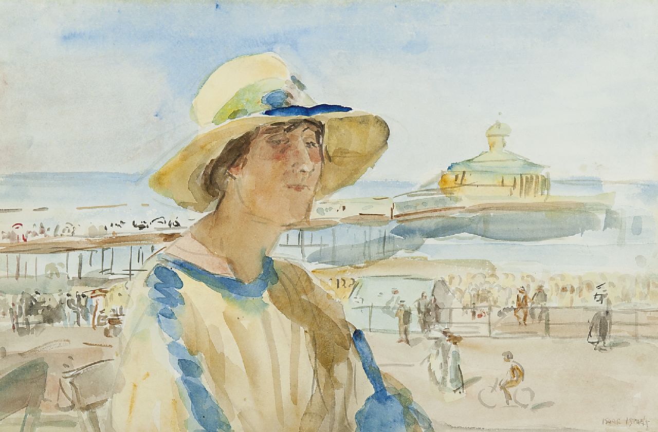 Israels I.L.  | 'Isaac' Lazarus Israels, Woman at the beach of Scheveningen, watercolour on paper 32.5 x 50.0 cm, signed l.r.