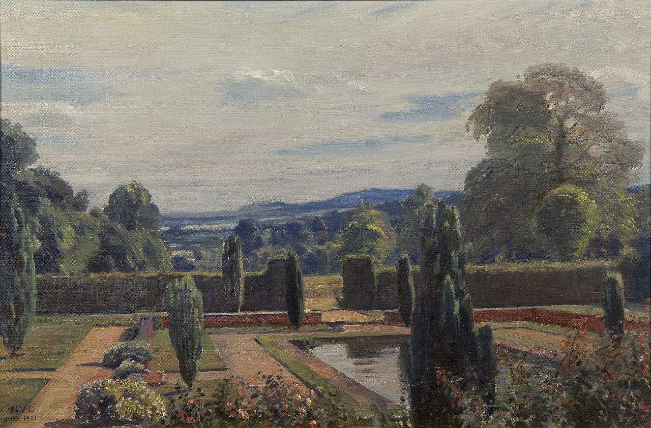 Dorph N.V.  | Niels Vinding Dorph, Garden in a hilly landscape, oil on canvas 40.5 x 60.7 cm, signed l.l. with initials and dated juni 1921