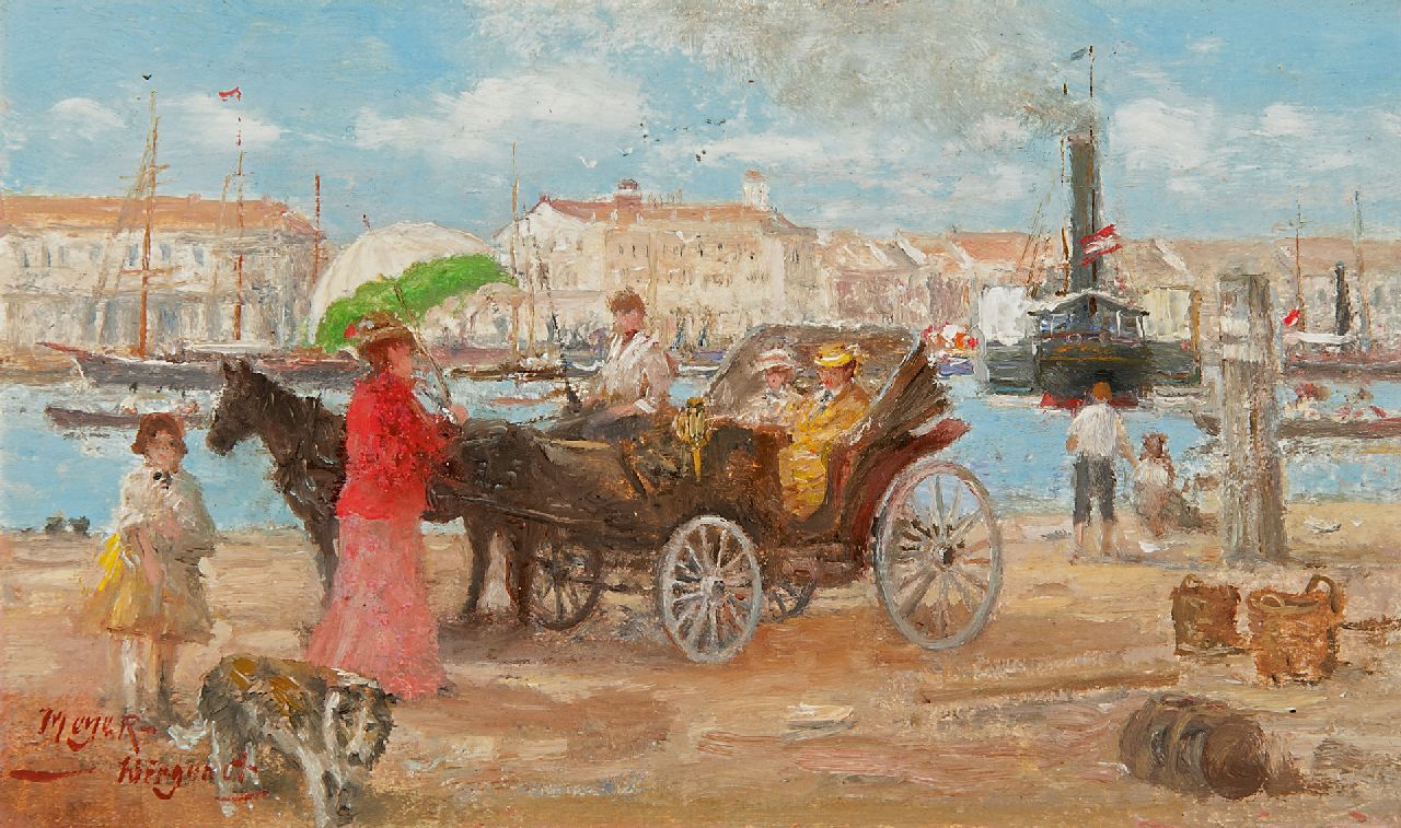 Meyer-Wiegand R.D.  | Rolf Dieter Meyer-Wiegand | Paintings offered for sale | Carriage in a harbour, oil on board laid down on panel 12.0 x 20.1 cm, signed l.l.