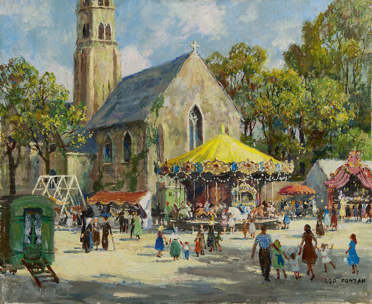 Fontan L.  | Léo Fontan, A fair in Touraine, oil on canvas 50.0 x 61.0 cm, signed l.r.