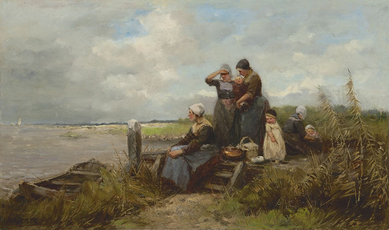 Kate J.M. ten | Johannes Marius ten Kate | Paintings offered for sale | Waiting for the fishing fleet, oil on panel 29.1 x 48.8 cm, signed l.l.