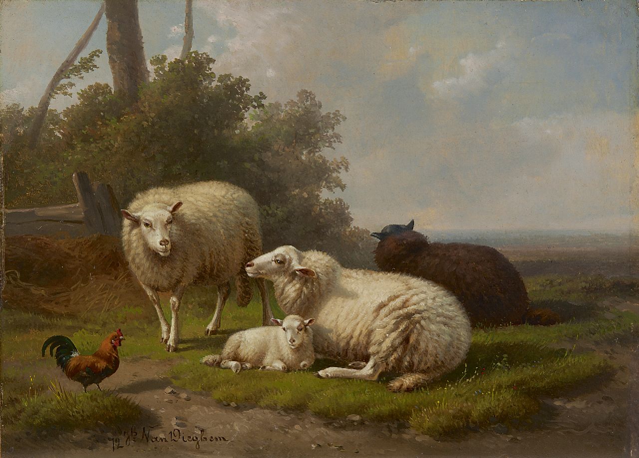 Dieghem J. van | Joseph van Dieghem, An idyllic landscape with sheep, oil on panel 22.6 x 31.0 cm, signed l.l. and dated '72