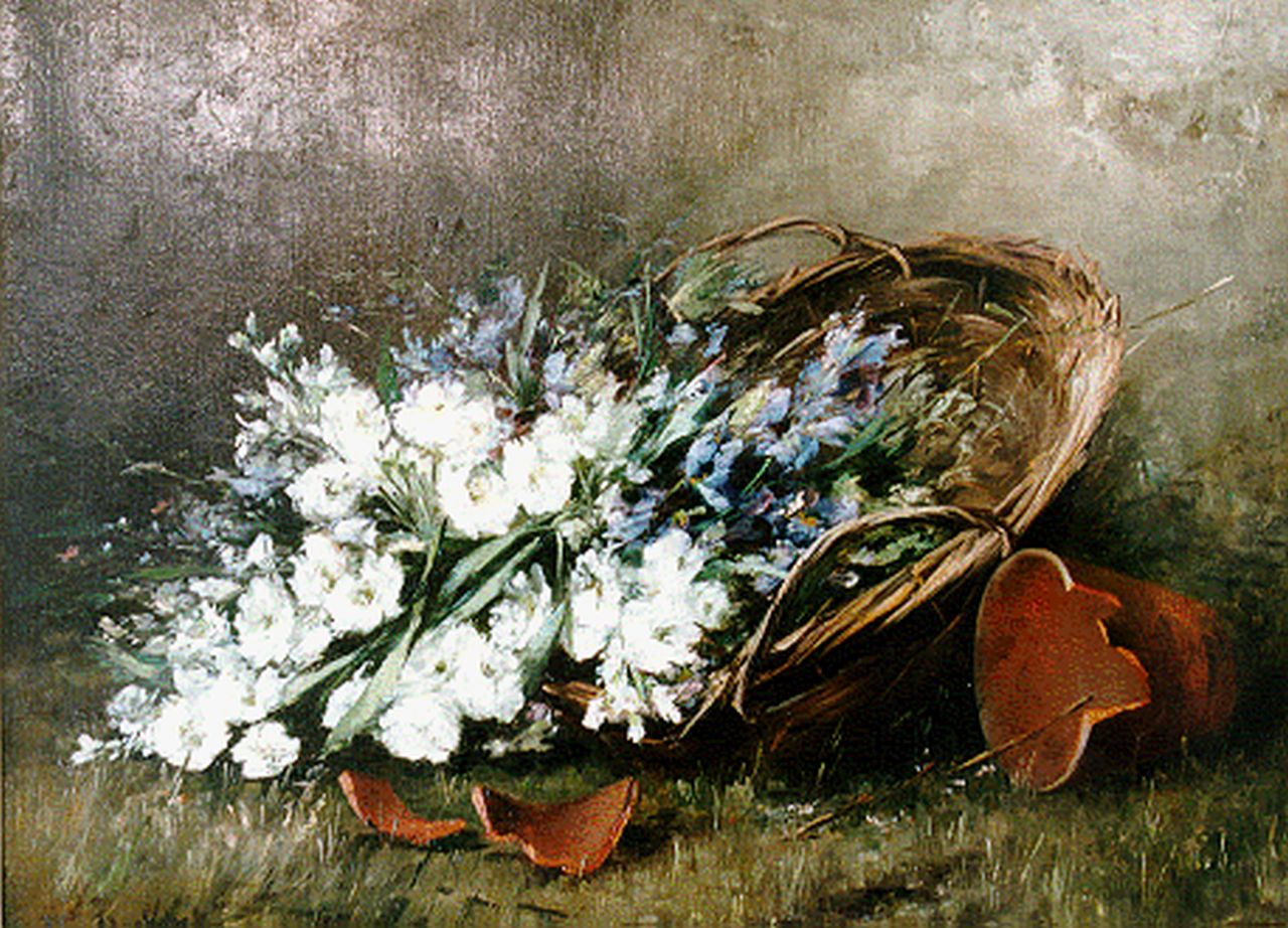 Deckers J.  | Jan Deckers, Flowers in a basket, oil on canvas 55.5 x 75.5 cm, signed l.l.