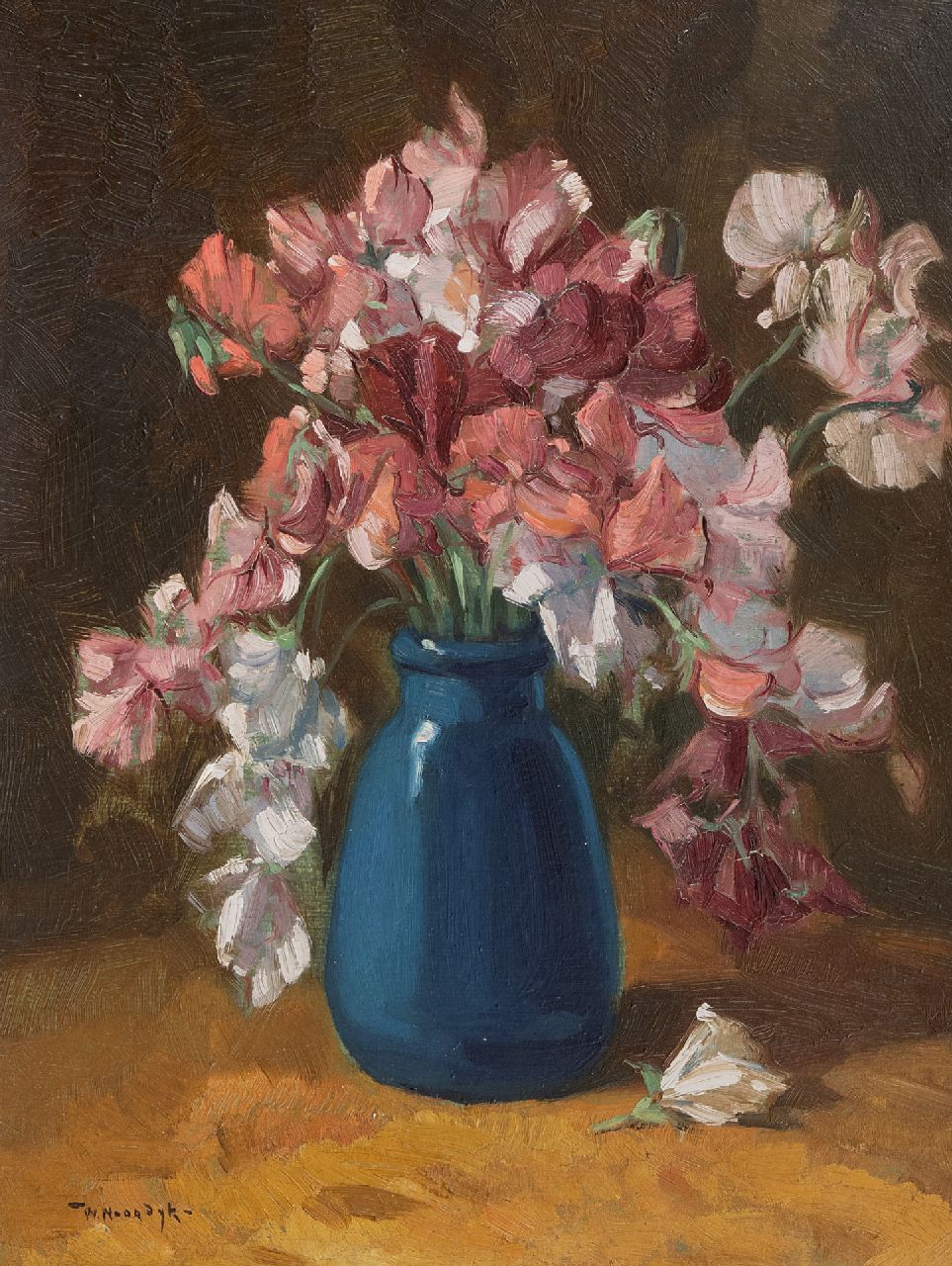 Noordijk W.F.  | 'Willem' Frederik Noordijk, Sweet pea, oil on painter's board 39.9 x 29.8 cm, signed l.l.