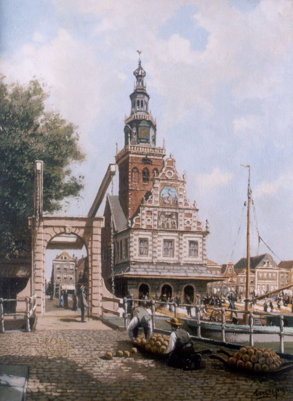 Jongh M.J. de | Martinus Johannes 'Tinus' de Jongh, Cheese market, Alkmaar, oil on canvas 60.0 x 44.8 cm, signed l.r.