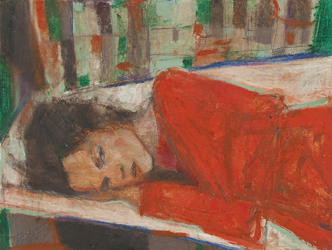 Liliana Desrets | A dormir, pastel and oil on paper, 25.0 x 32.1 cm, signed l.l. and on the reverse and executed in 2010