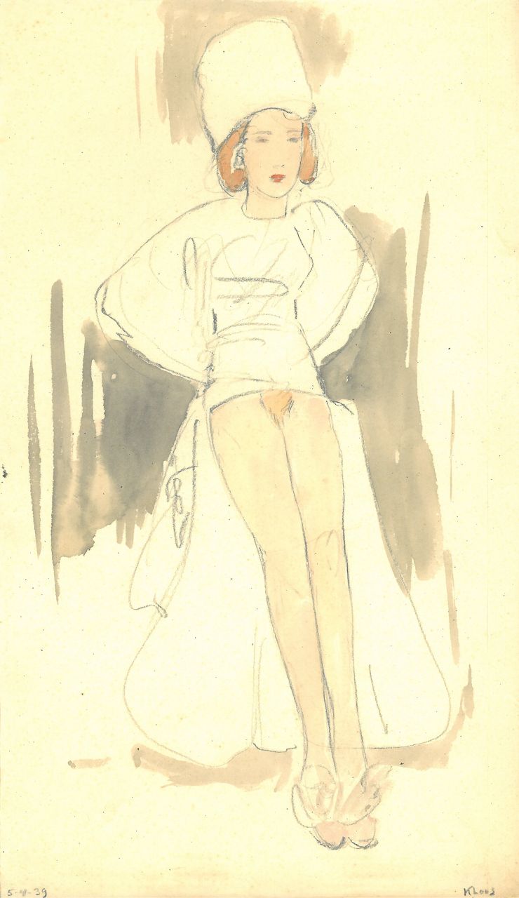 Kloos C.  | Cornelis Kloos | Watercolours and drawings offered for sale | An elegant woman, seminude, pencil and watercolour on paper 30.9 x 17.9 cm, signed l.r. and dated 5-4-39