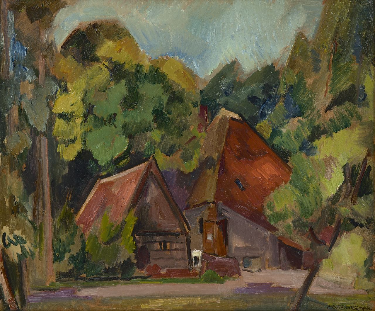 Wiegman M.J.M.  | Mattheus Johannes Marie 'Matthieu' Wiegman, Farm, oil on canvas 54.3 x 65.3 cm, signed l.r.