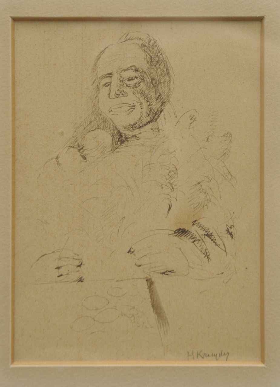 Kruyder H.J.  | 'Herman' Justus Kruyder, A portrait of the collectioneur P.A. Regnault, pen and ink on paper 11.0 x 14.5 cm, signed l.r. and executed ca. 1932