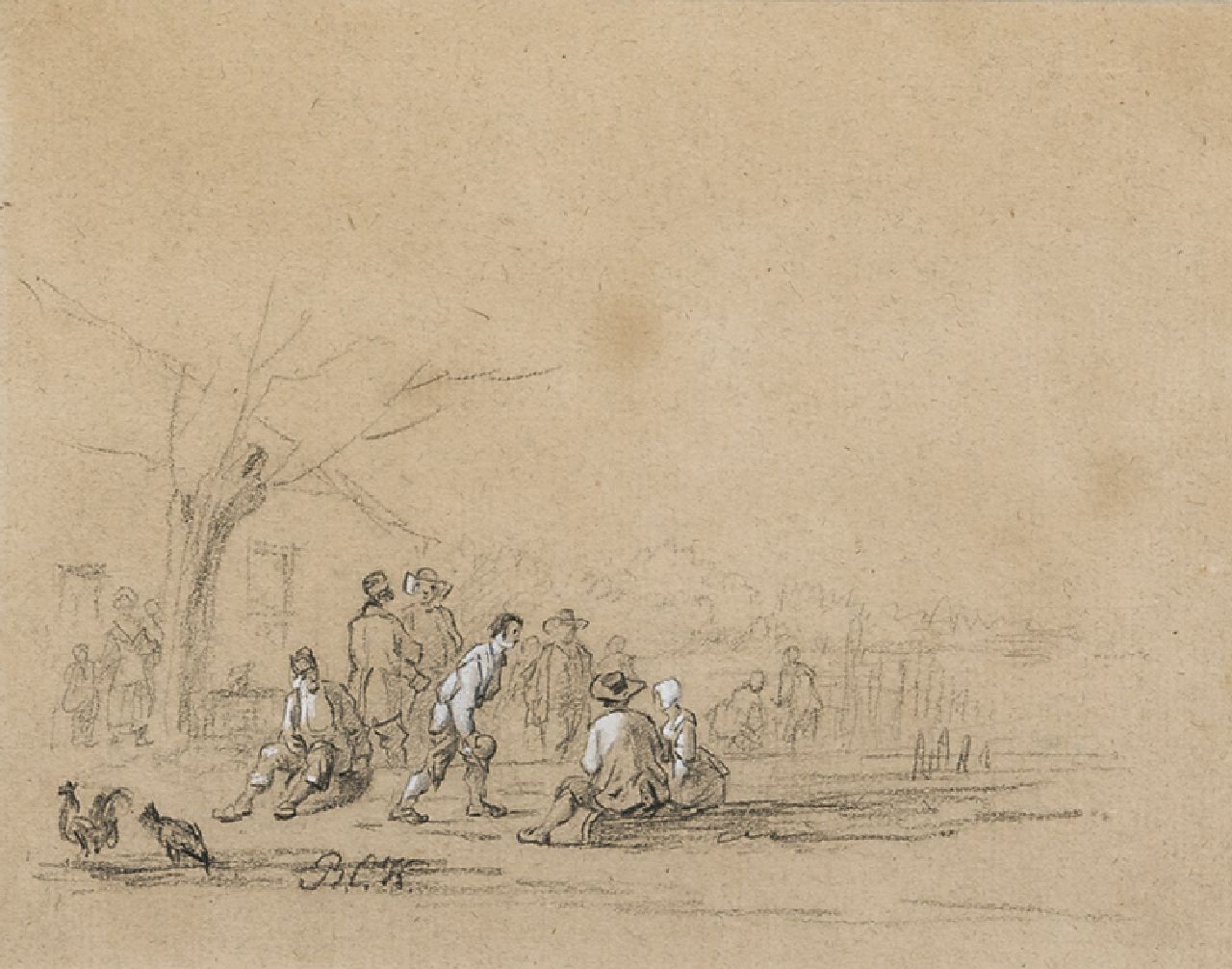 Koekkoek B.C.  | Barend Cornelis Koekkoek, A study of figures, chalk on coloured paper 15.8 x 19.6 cm, signed l.l. with initials