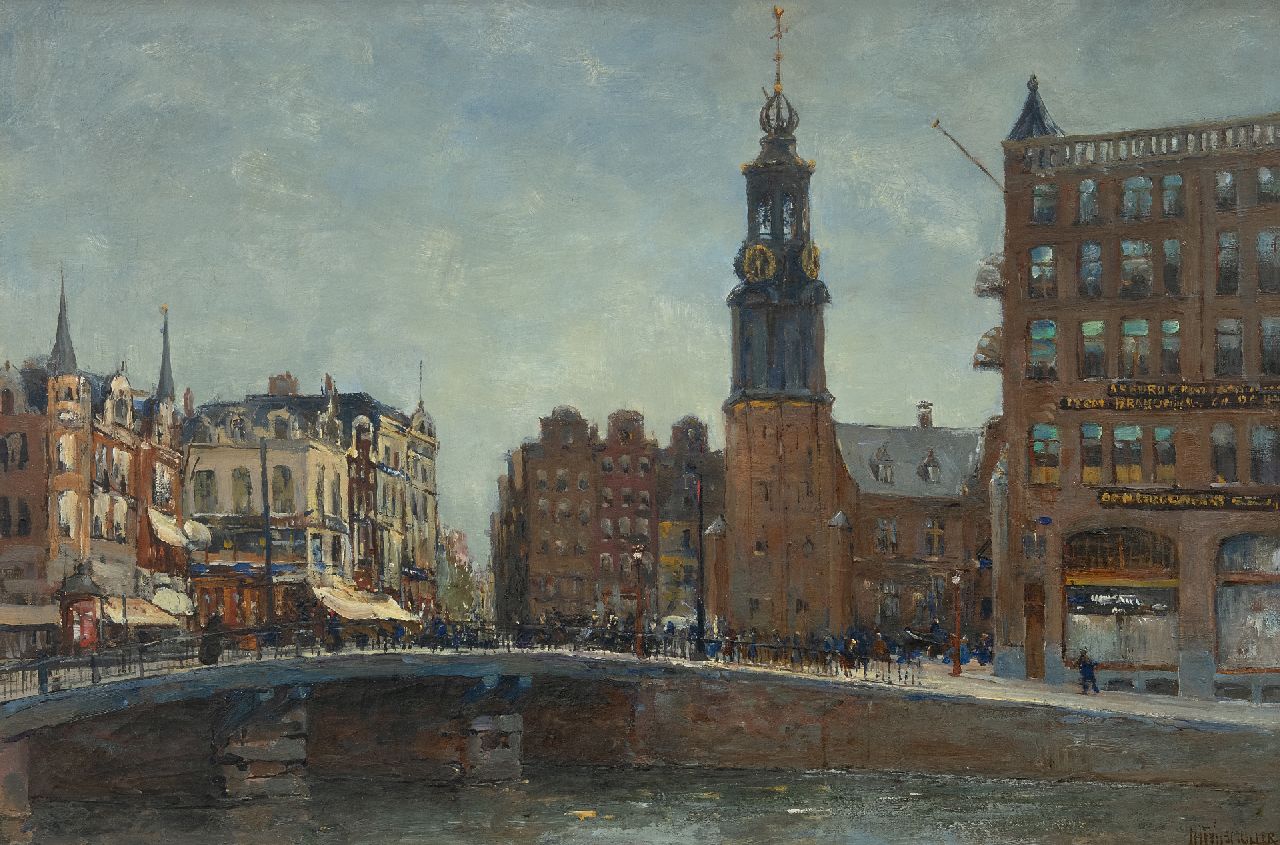 Wijsmuller J.H.  | Jan Hillebrand Wijsmuller, A view on De Munt, Amsterdam, oil on canvas 40.7 x 60.8 cm, signed l.r.