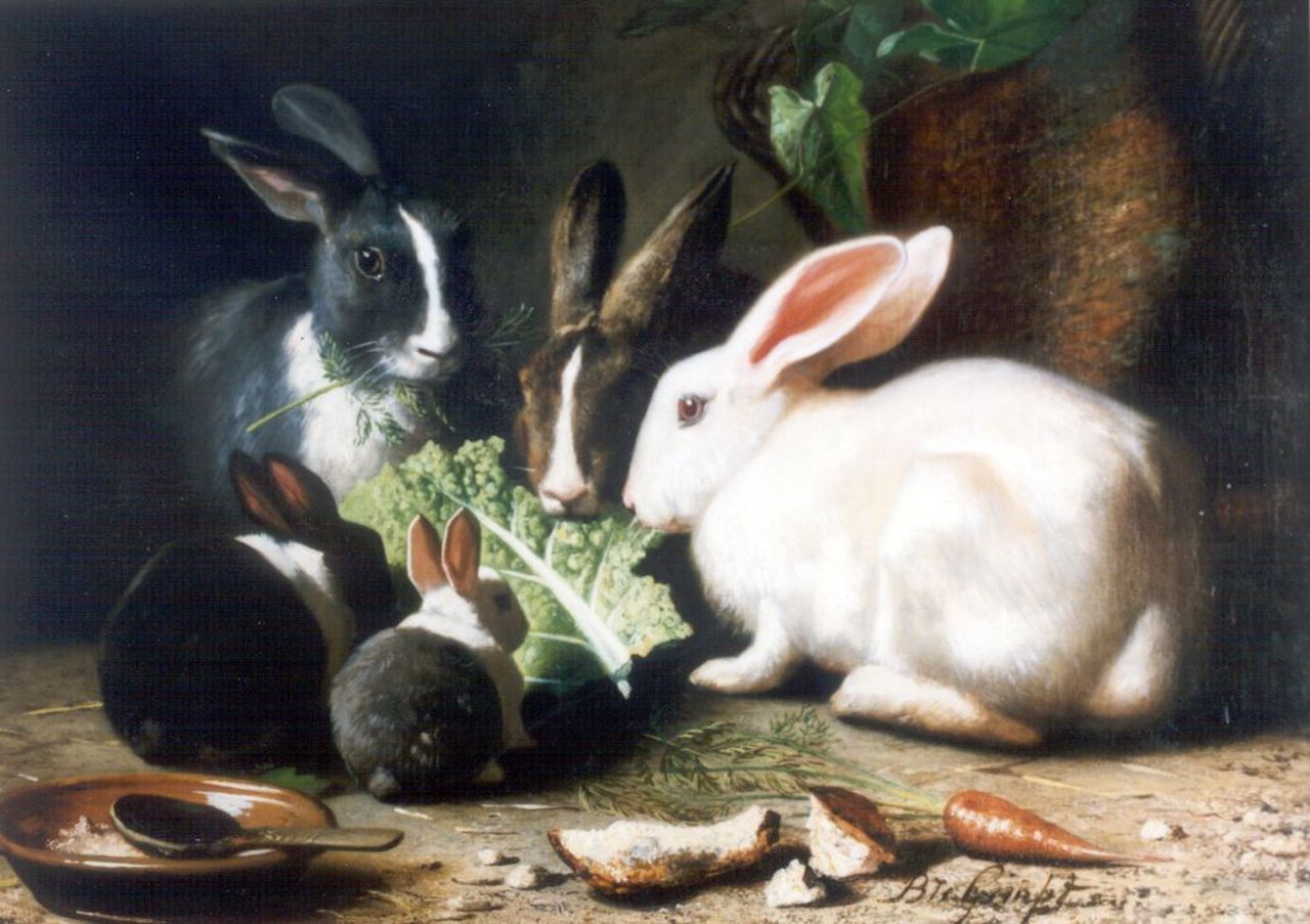 Gempt B. te | Bernard te Gempt, Rabbits, oil on canvas 54.0 x 74.5 cm, signed l.r.