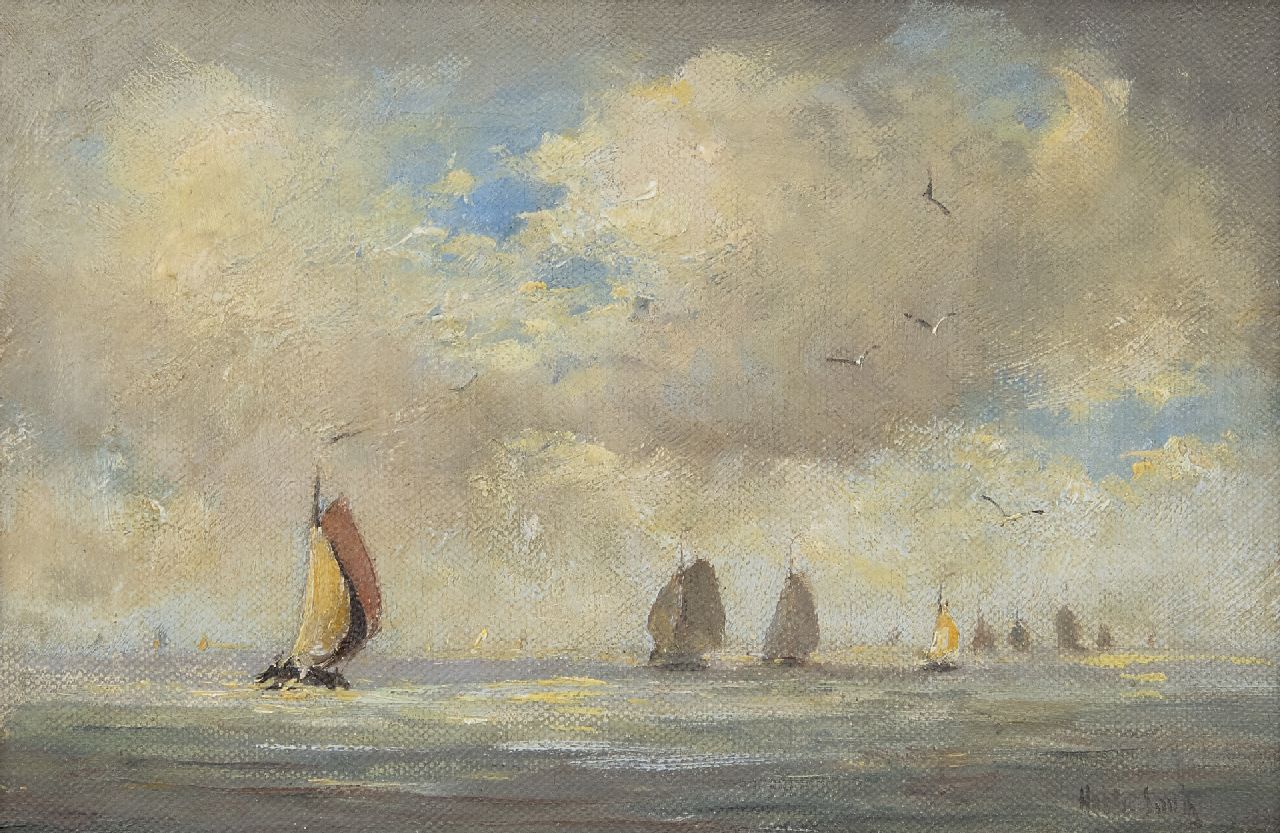 Smith H.  | Hobbe Smith, Sailing vessels on the Zuiderzee, oil on canvas 20.7 x 30.6 cm, signed l.r.