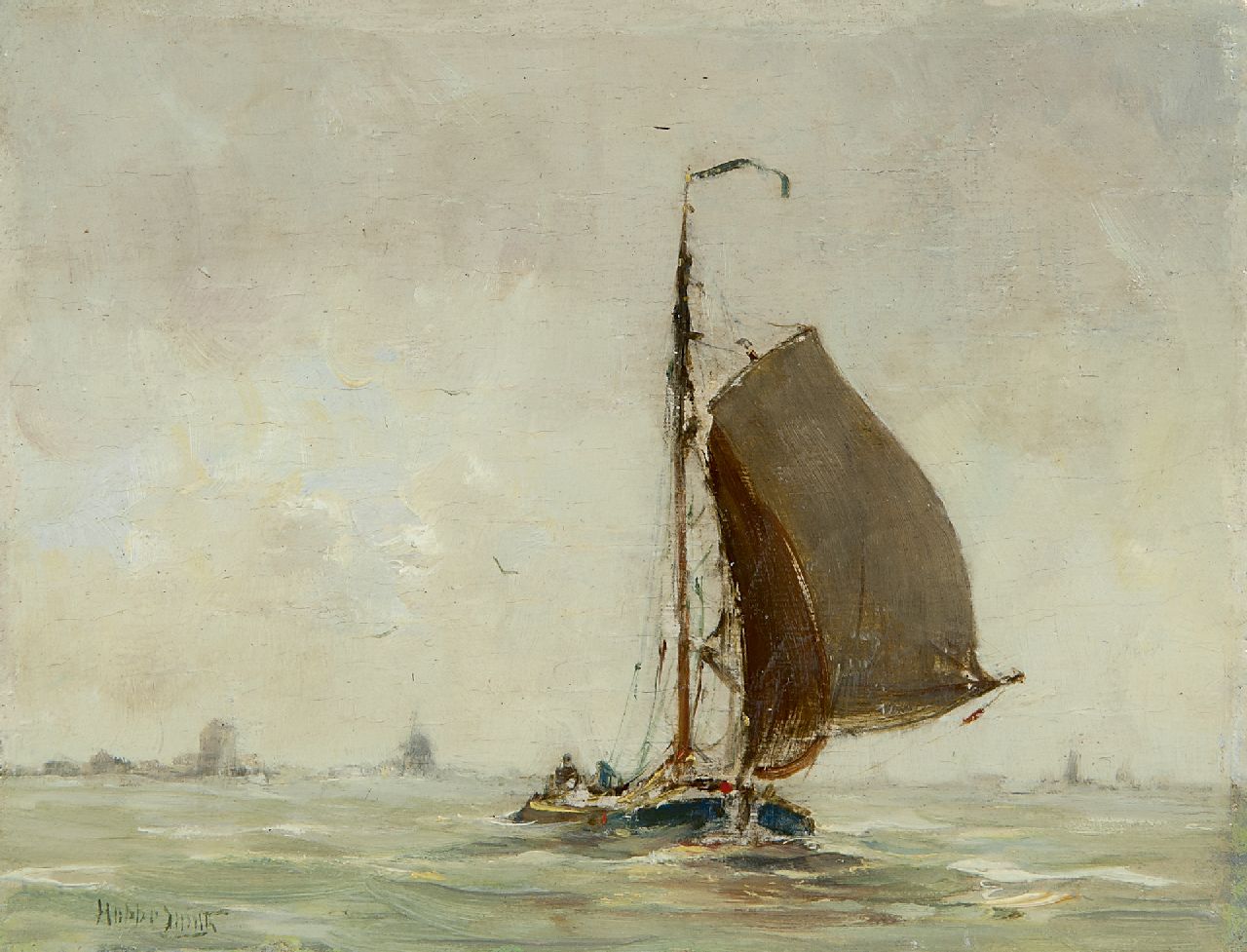 Smith H.  | Hobbe Smith, Sailing with the wind, oil on panel 13.0 x 16.9 cm, signed l.l. and with stamp on the reverse