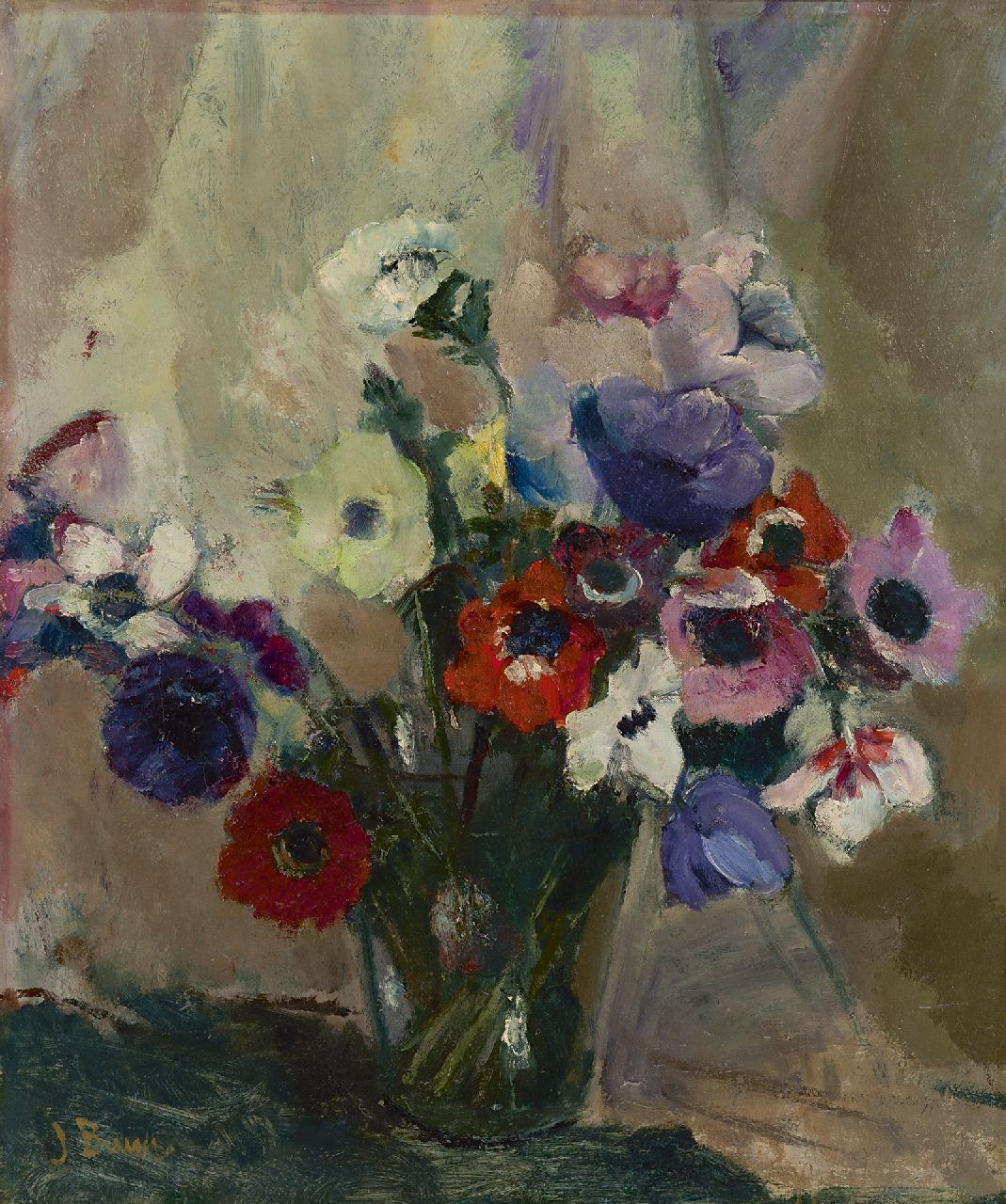 Bauer-Stumpff J.  | Johanna 'Jo' Bauer-Stumpff, Anemones, oil on canvas 56.9 x 48.0 cm, signed l.l.