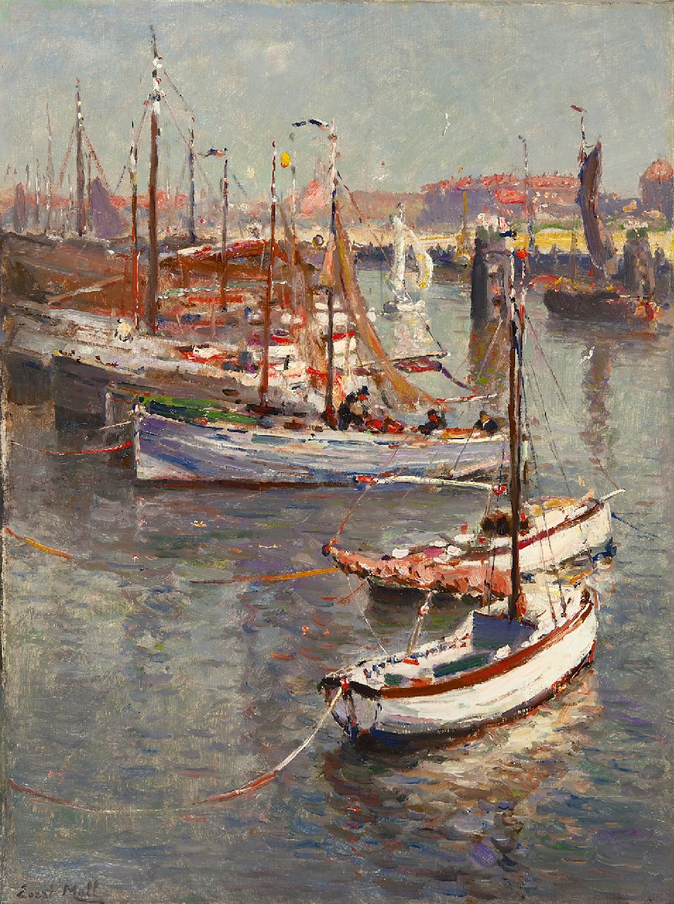 Moll E.  | Evert Moll, The harbour of Scheveningen, oil on canvas 80.4 x 60.3 cm, signed l.l.