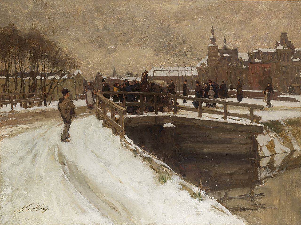 Waay N. van der | Nicolaas van der Waay, The Stadhouderskade covered with snow, Amsterdam, oil on canvas 75.4 x 100.7 cm, signed l.l.