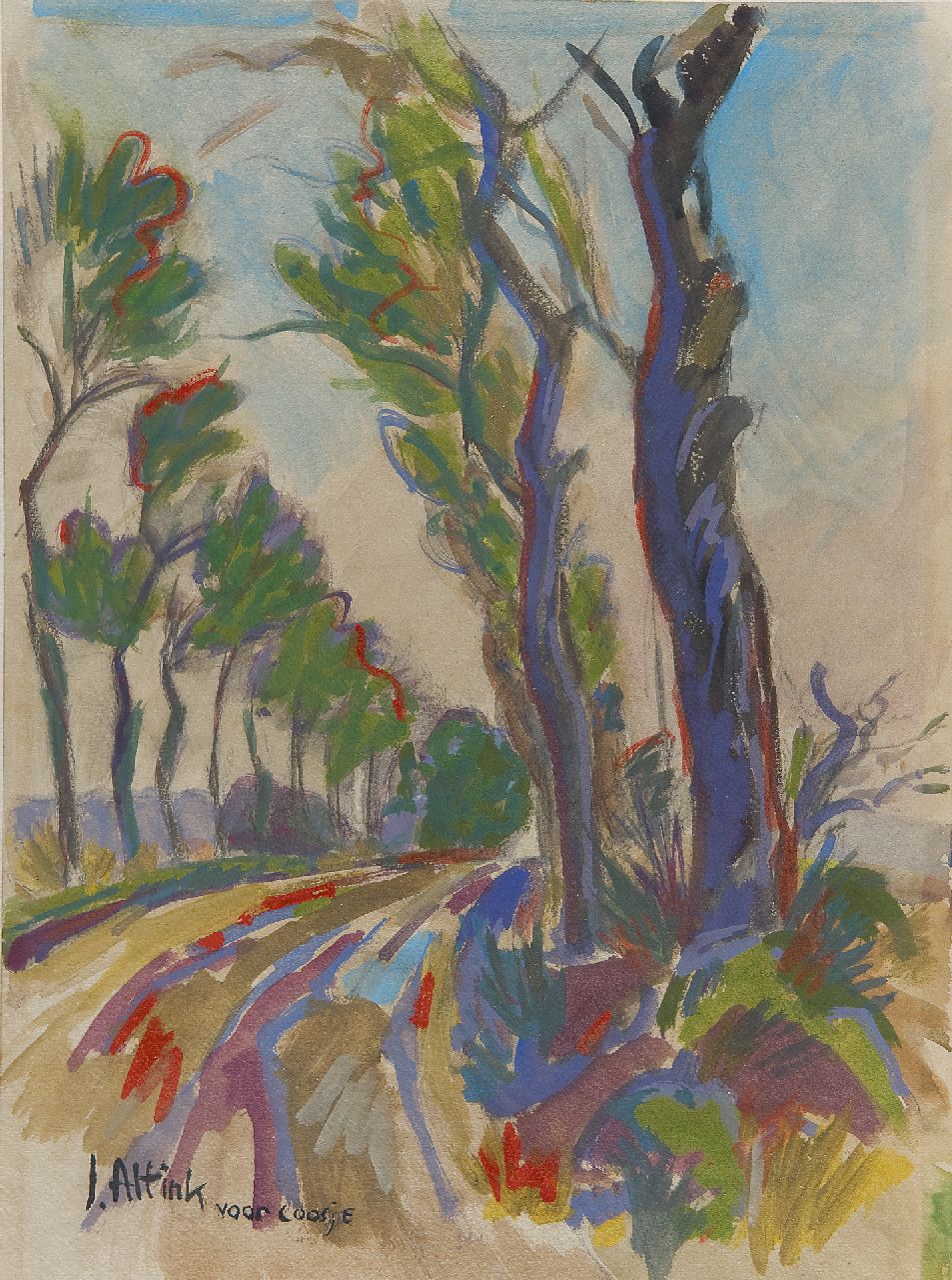 Altink J.  | Jan Altink, A country road with trees, watercolour on paper 39.2 x 29.0 cm, signed l.l.