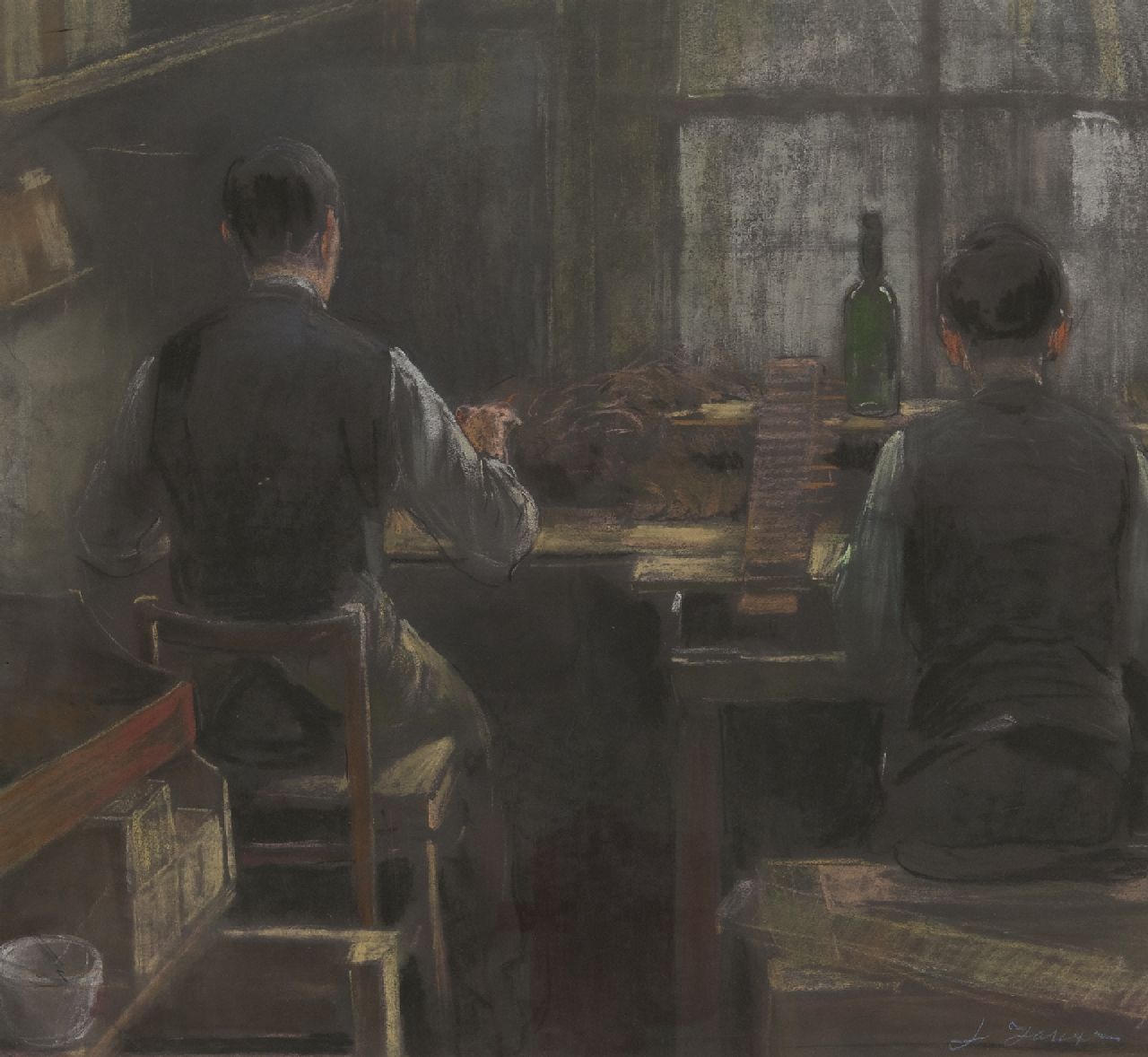 Jeanne Faure | Cigar makers, gouache on paper, 38.0 x 42.0 cm, signed l.r.