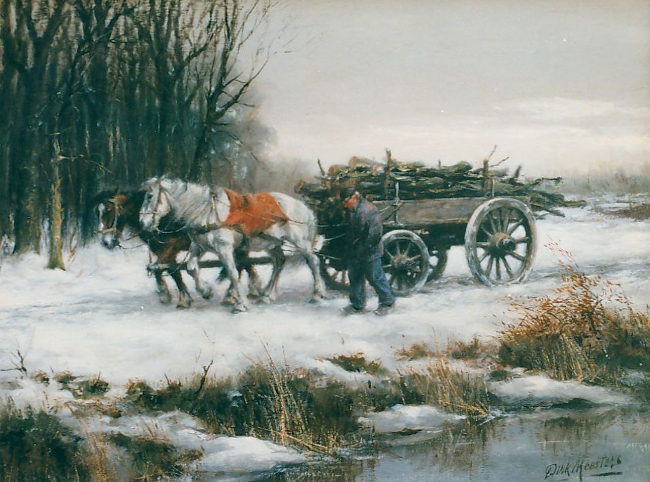Meesters D.   | Diederik 'Dirk' Meesters, Gathering wood in winter, oil on canvas 31.0 x 41.0 cm, signed l.r.