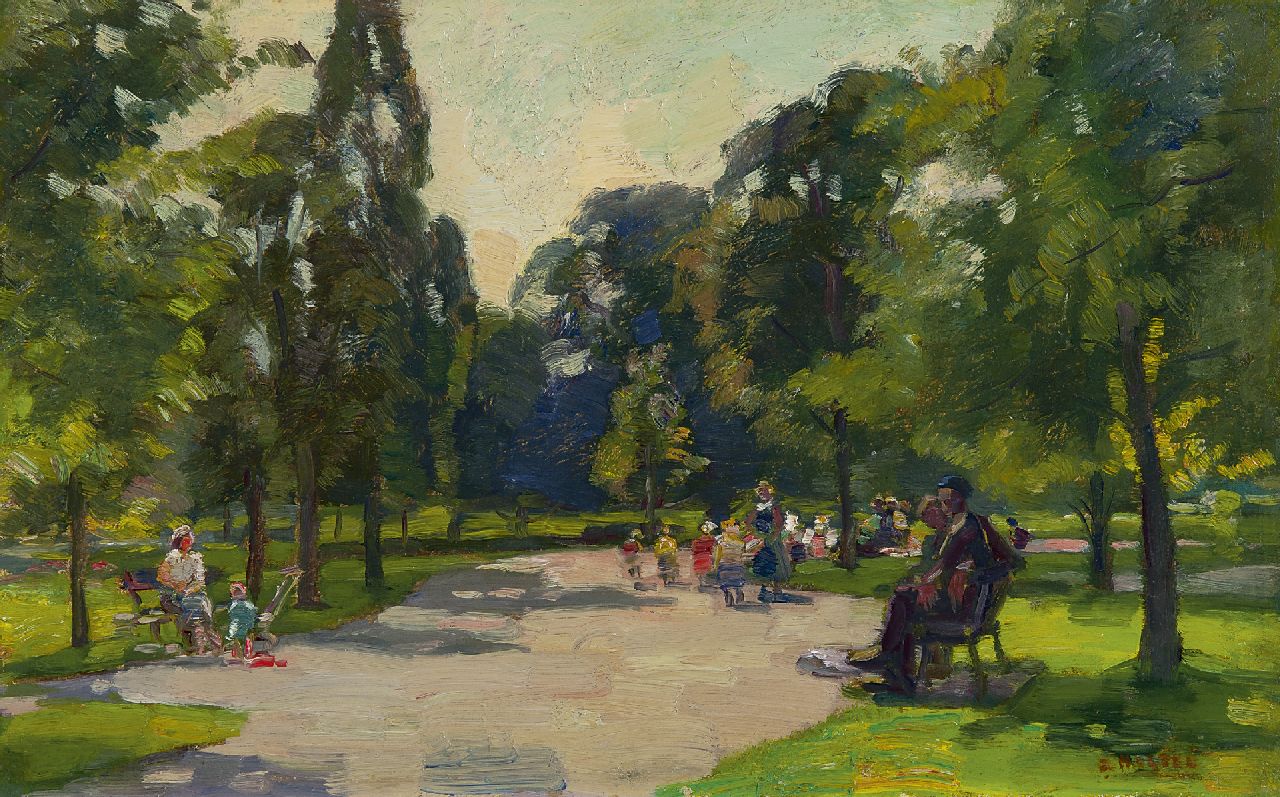 Noltee B.C.  | Bernardus Cornelis 'Cor' Noltee, Children in park Merwestein, oil on board 25.1 x 40.1 cm, signed l.r.