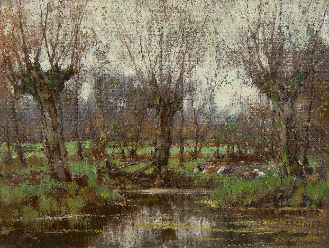 Gorter A.M.  | 'Arnold' Marc Gorter, Pollard willows along the Vordense Beek, oil on canvas 32.2 x 43.4 cm, signed l.r.