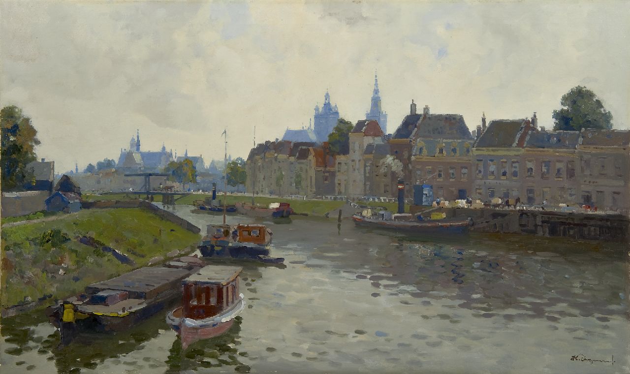 Bogman jr. H.A.C.  | Hermanus Adrianus Charles 'Herman' Bogman jr., A view on Den Bosch with the St. Jan, oil on canvas 60.0 x 100.3 cm, signed l.r.