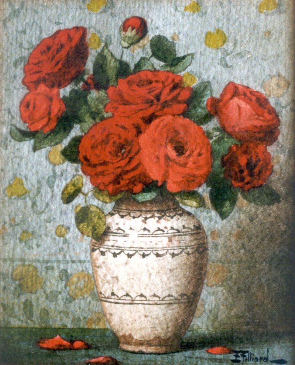 Filliard E.  | Ernest Filliard, Roses, watercolour on paper 16.7 x 13.5 cm, signed l.r.