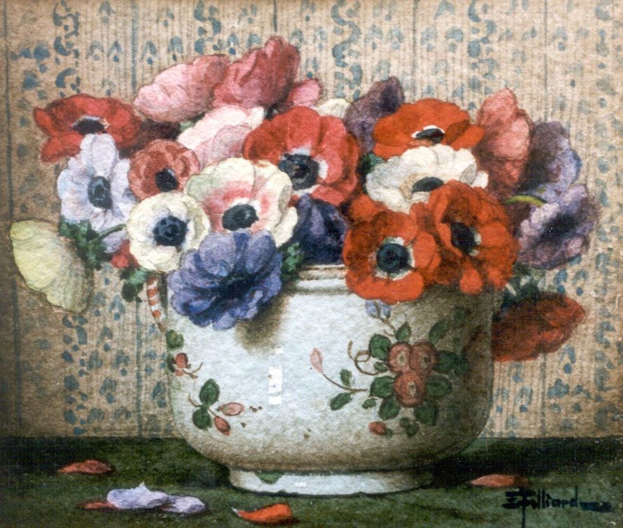 Filliard E.  | Ernest Filliard, Anemones, watercolour on paper 13.5 x 16.0 cm, signed l.r.