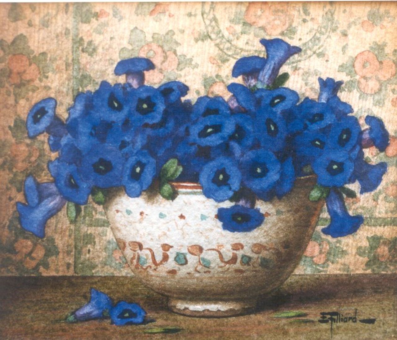 Filliard E.  | Ernest Filliard, Gentians, watercolour on paper 13.5 x 16.2 cm, signed l.r.