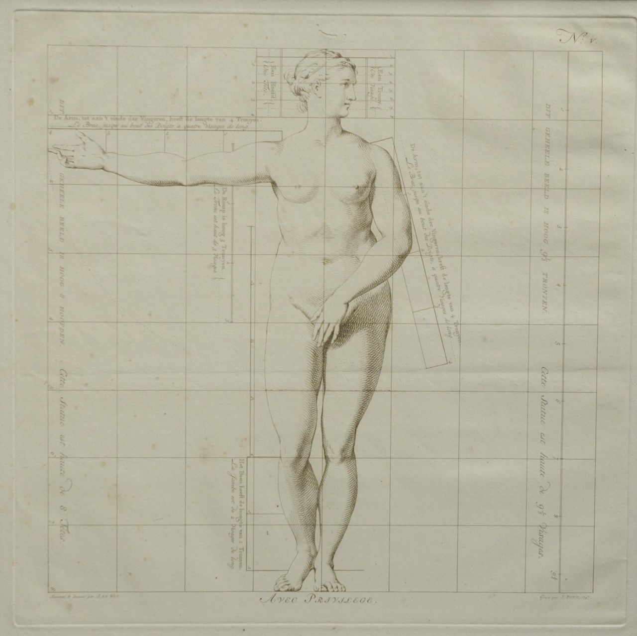 Wit J. de | Jacob de Wit, The ideal proportions of the human body - Woman (no.V), etching on paper 40.0 x 40.0 cm