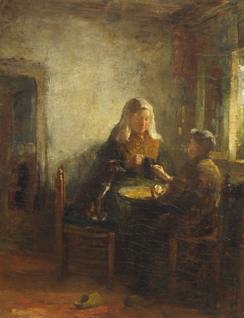 Mélis H.J.  | Henricus Joannes Mélis, Woman from Zeeland with boy and dog, oil on canvas 50.5 x 39.5 cm, signed l.r.