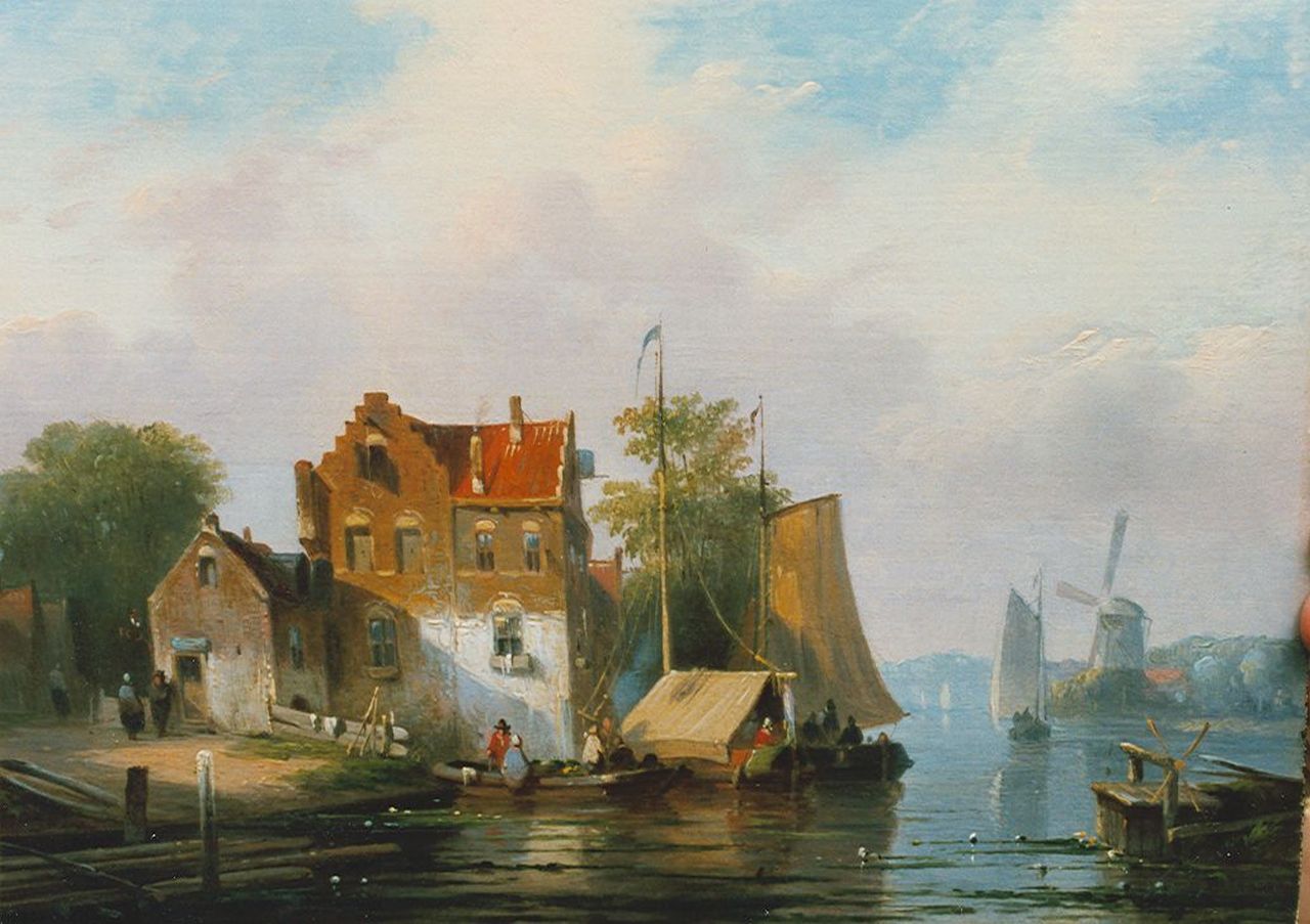 Stok J. van der | Jacobus van der Stok, A river landscape, oil on panel 19.5 x 26.2 cm