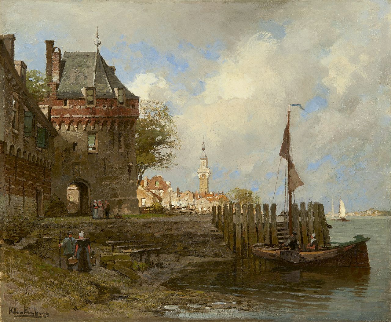 Klinkenberg J.C.K.  | Johannes Christiaan Karel Klinkenberg, A view on Veere with the Campveerse toren, oil on canvas 39.0 x 47.2 cm, signed l.l.