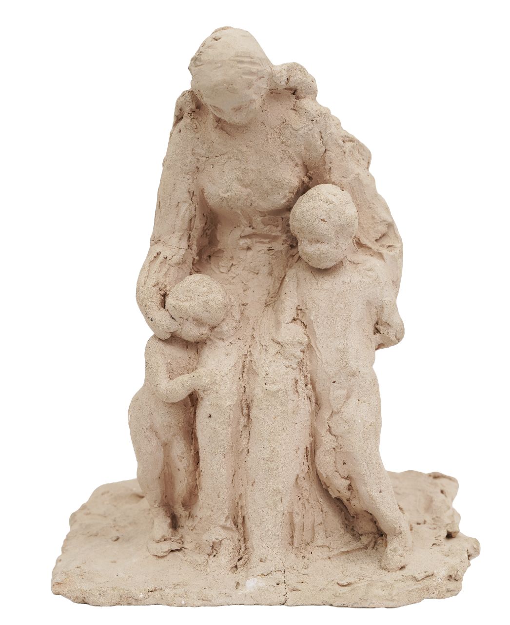 Mari Andriessen (toegeschreven aan) | Mother with two children, unbaked clay, 23.0 x 16.5 cm, signed under the base with initials and dated '60