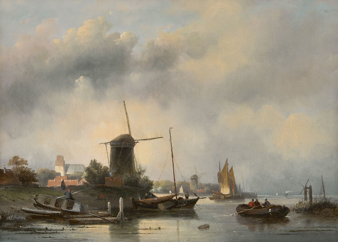 Hoen C.P. 't | Cornelis Petrus 't Hoen, Windmills along a river, oil on panel 43.5 x 60.0 cm, signed l.l.