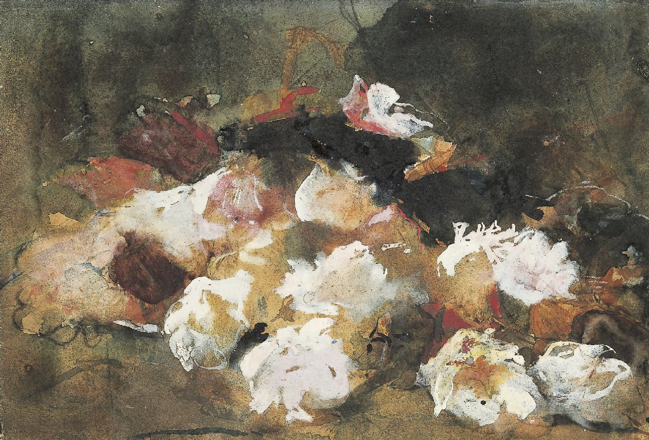 Breitner G.H.  | George Hendrik Breitner, Still life of roses, black chalk and watercolour on paper 26.3 x 37.6 cm