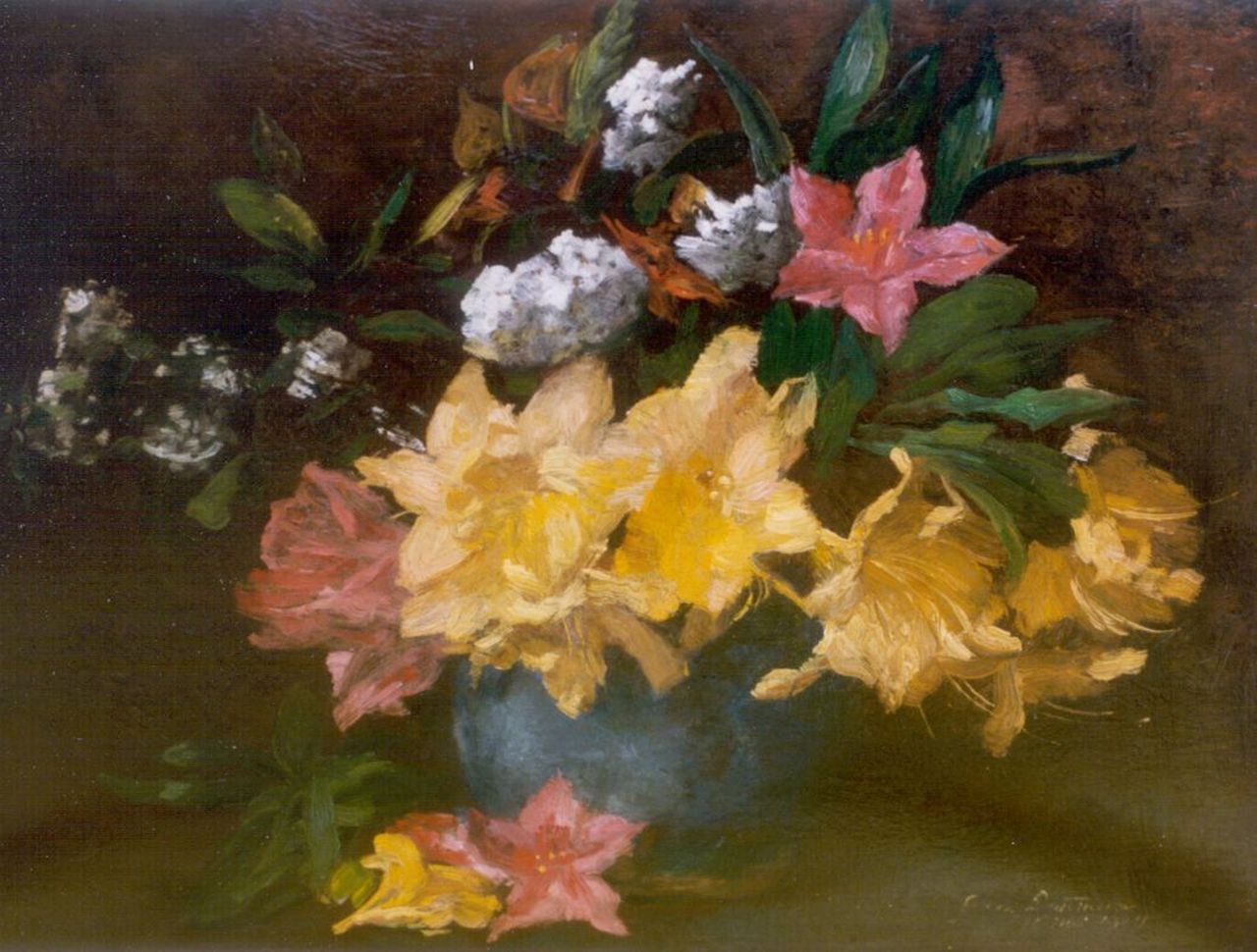 Deutmann F.W.M.  | 'Franz' Wilhelm Maria Deutmann, A flower still life, 26.8 x 35.0 cm, signed l.r. and dated 1914