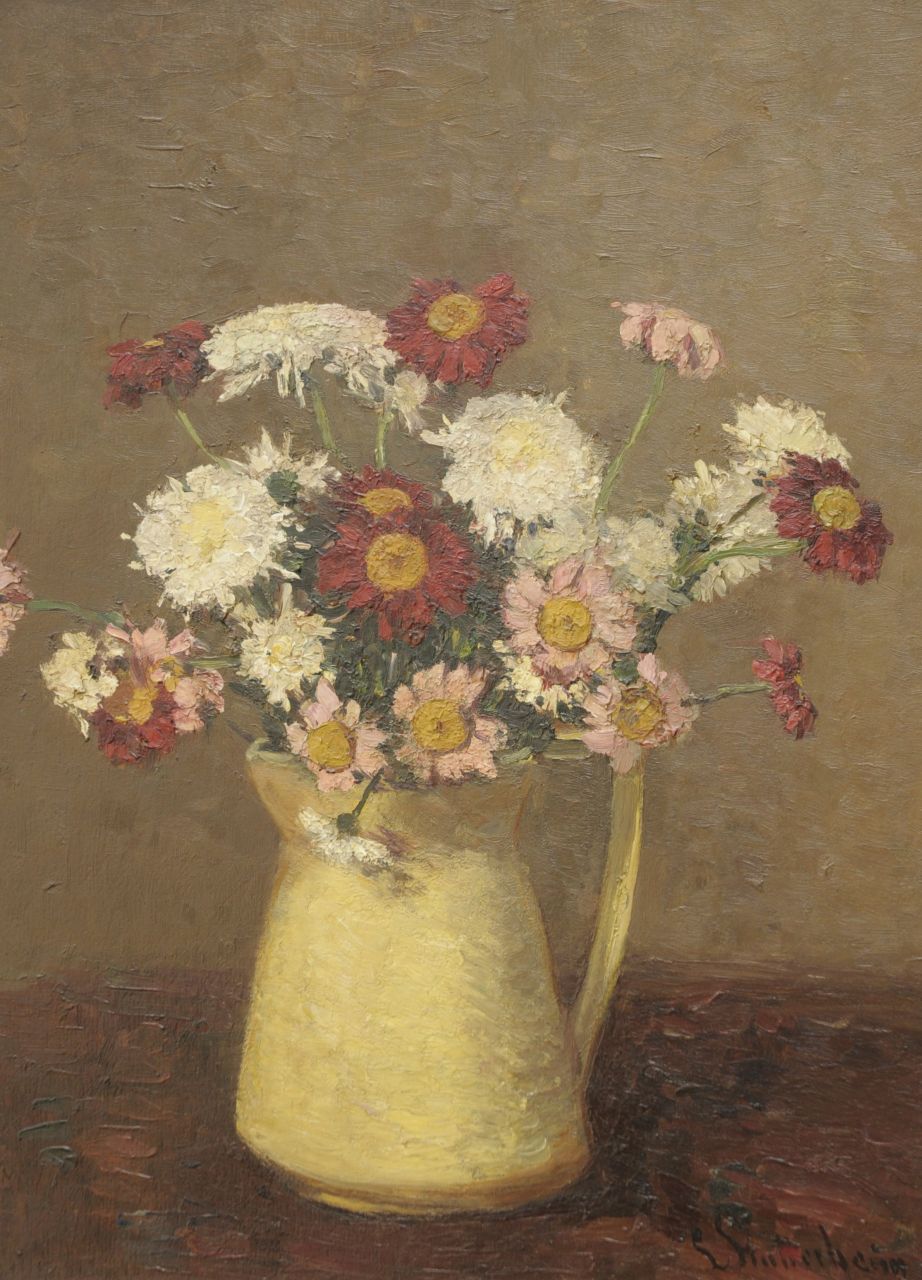 Stutterheim L.P.  | Lodewijk Philippus 'Louis' Stutterheim, Flowers in a yellow jug, oil on painter's board 40.0 x 29.9 cm, signed l.r.