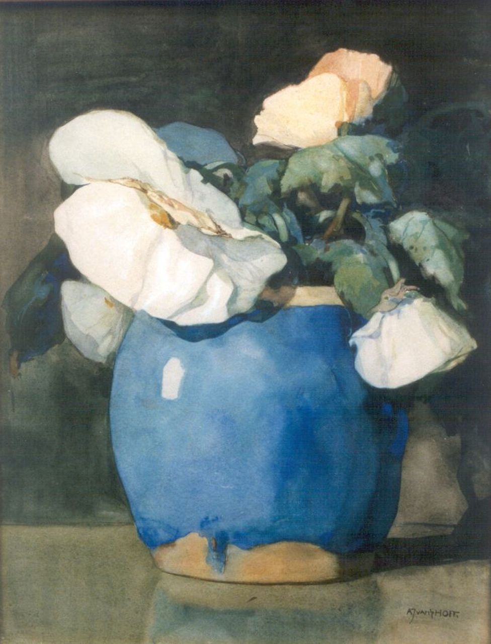 Hoff A.J. van 't | Adrianus Johannes 'Adriaan' van 't Hoff, Flowers in a ginger jar, watercolour on paper 40.0 x 30.2 cm, signed l.r.