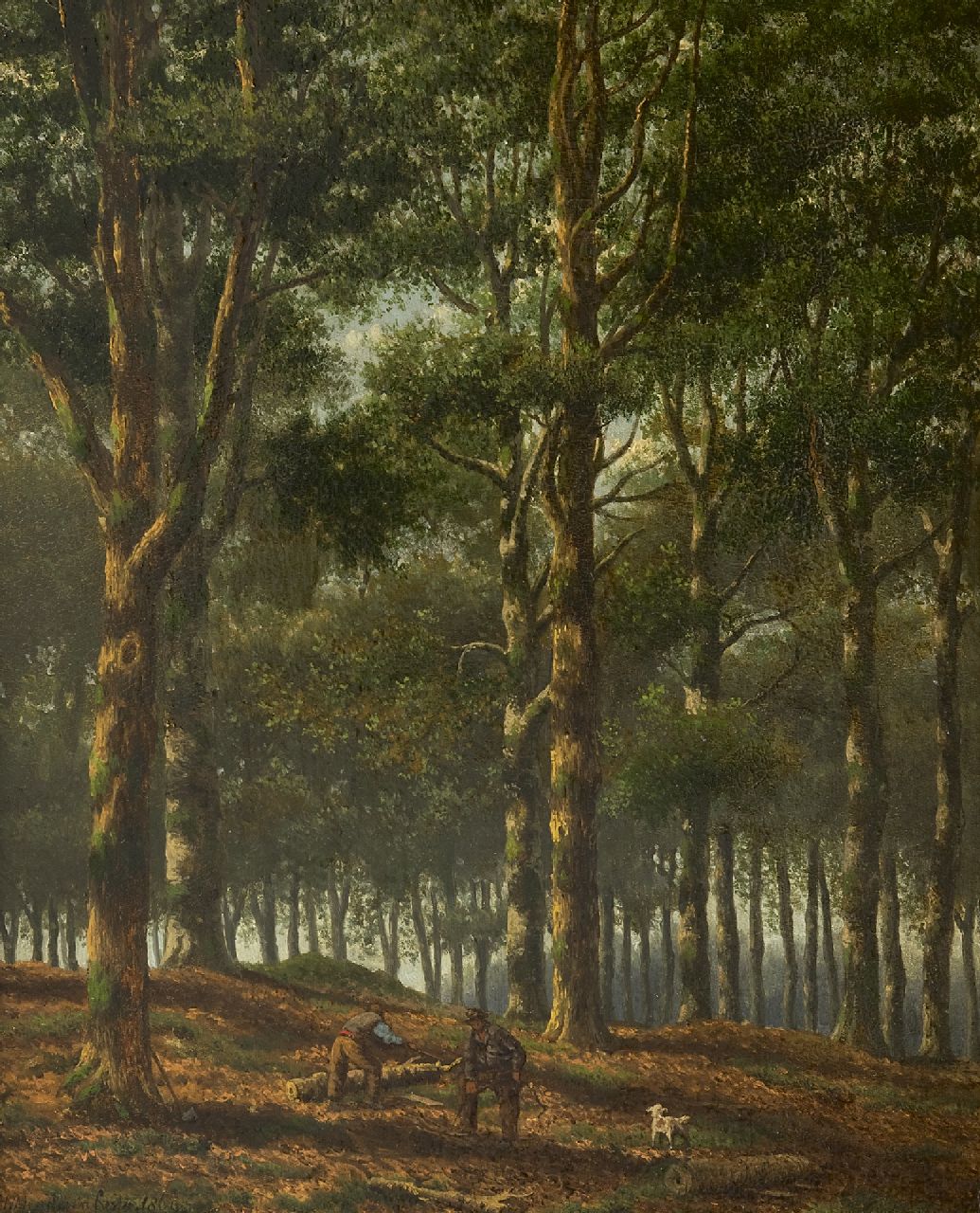 Samuel Henri Mendes da Costa | Rangers in the forest, oil on panel, 34.6 x 28.3 cm, signed l.l.