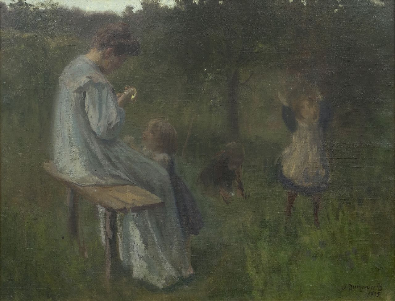 Joseph Jungwirth | A mother with playing children, oil on canvas, 62.8 x 79.4 cm, signed l.r. and dated 1905