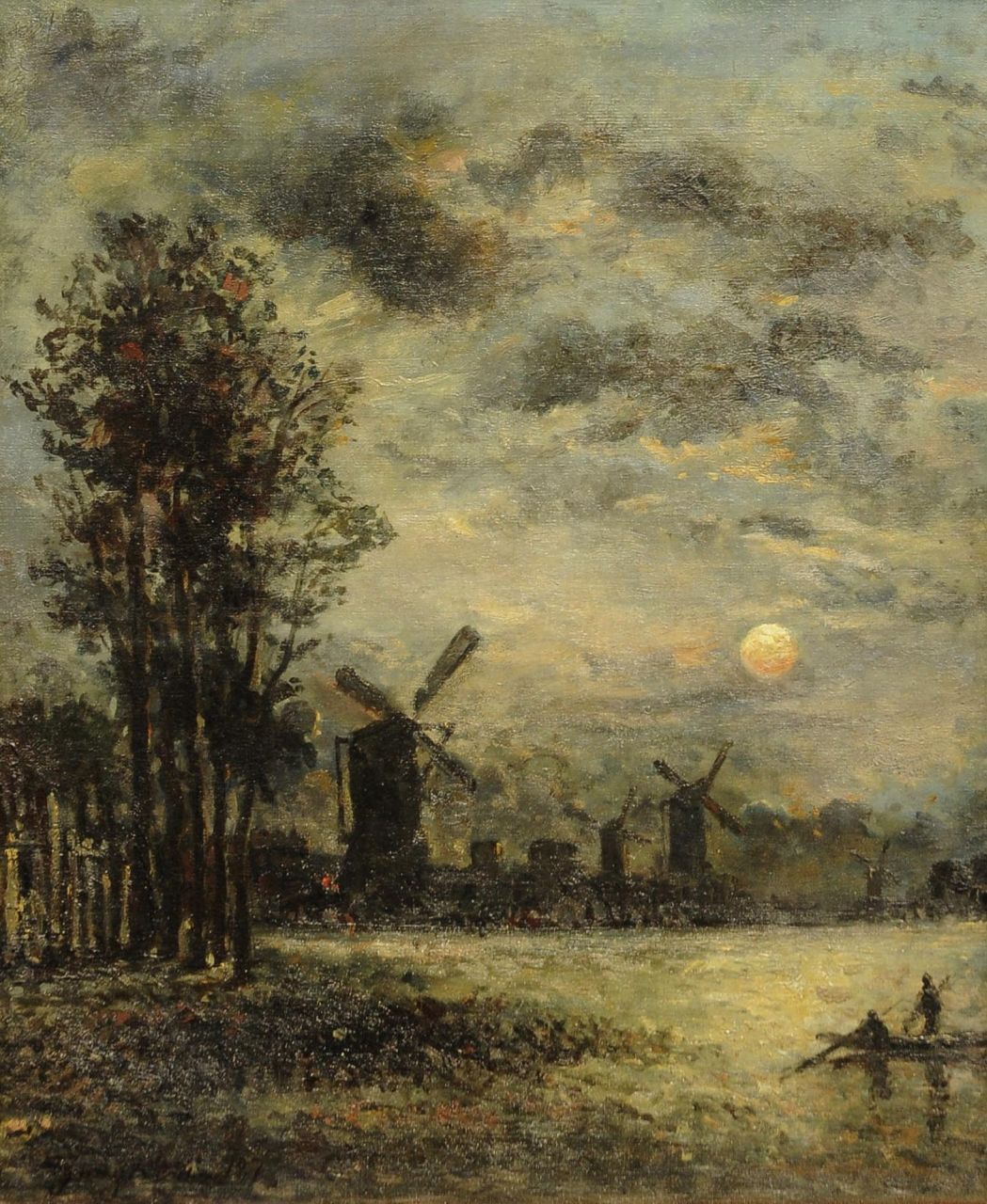 Jongkind J.B. | Johan Barthold Jongkind, Windmills along a river by moonlight, oil on canvas 46.3 x 38.8 cm, signed l.l. and dated 187(0) Jongkind J.B. | Johan Barthold Jongkind, Windmills along a river by moonlight, oil on canvas 46.3 x 38.8 cm, signed l.l. and dated 187(0)