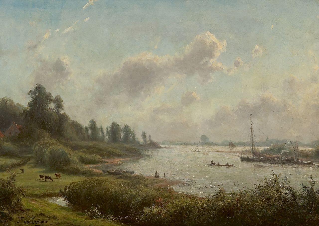 Deventer J.F. van | Jan Frederik van Deventer, A view of the IJssel, oil on panel 33.4 x 47.3 cm, signed l.l.